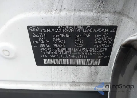 2017 Hyundai Santa Fe Sport 2.4L from USA, damaged, VIN 5NMZT3LB4HH034385